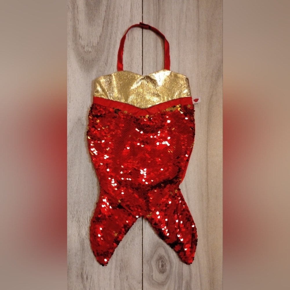 Build a bear red & gold reverse sequin mermaid dress, NWOT